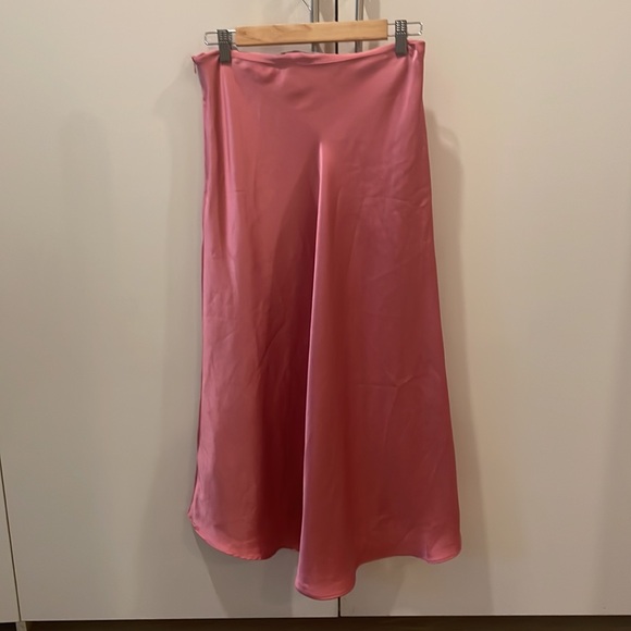 Hot Pink Satin Bias Skirt - Picture 2 of 6